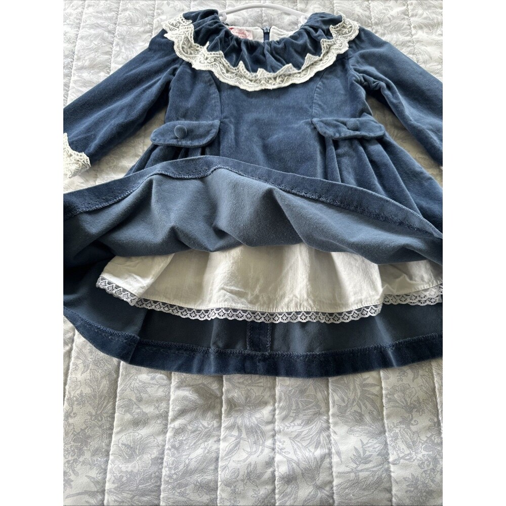 La Coqueta Size 2 Years 2T Baby Maranta Velvet Dress Blue - Picture 5 of 8